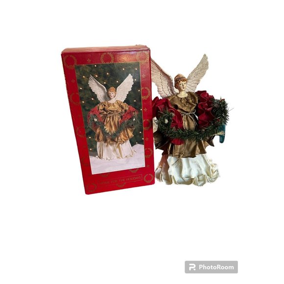 Vintage Fabric Mache Angle tree Topper in box Home for the holidays - Picture 2 of 7